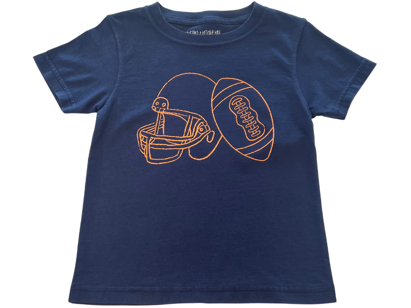 blue orange football helmet Short-Sleeve Navy/Orange Helmet Football T-Shirt – Mustard & Ketchup Kids Official