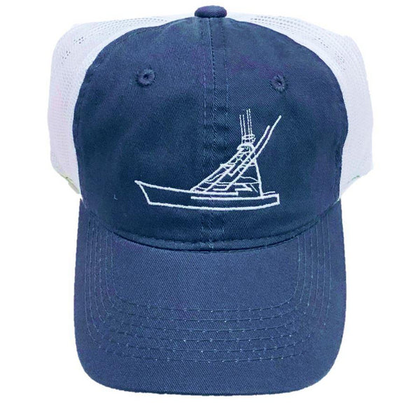 Navy Sport Fishing Boat Trucker Hat