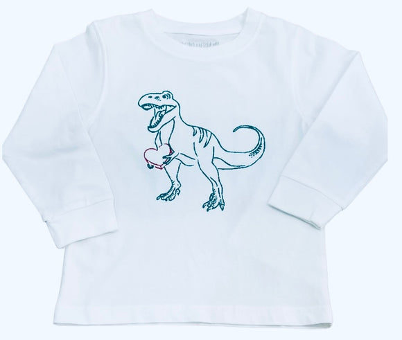 Long-Sleeve White Dinosaur T-Shirt