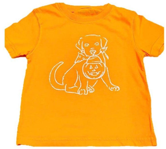 Short-Sleeve Orange Halloween Puppy T-Shirt