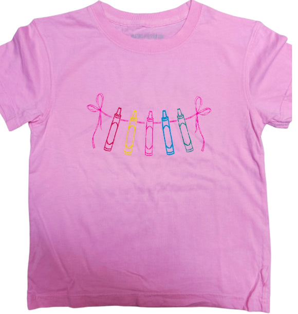 Short-Sleeve Lt Pink Crayon Banner with Bows T-Shirt