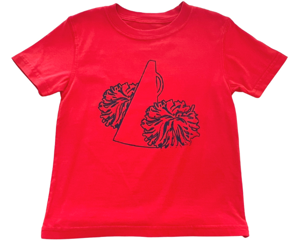 Short-Sleeve Red/Black Pom Poms T-Shirt