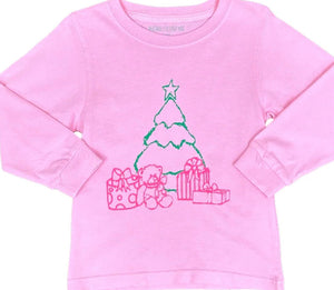 Long-Sleeve Light Pink Christmas Tree T-Shirt