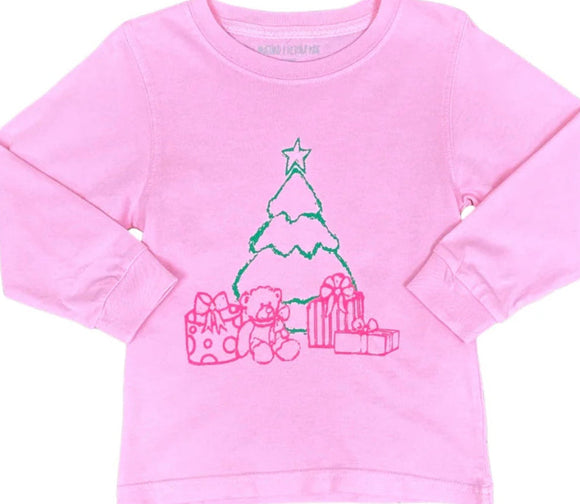 Long-Sleeve Light Pink Christmas Tree T-Shirt