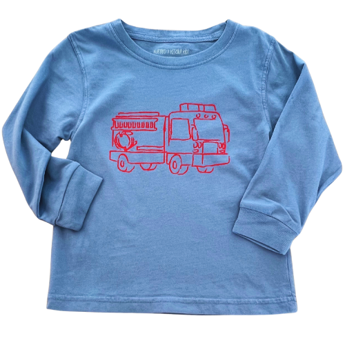 Long-Sleeve Denim Blue Firetruck T-Shirt