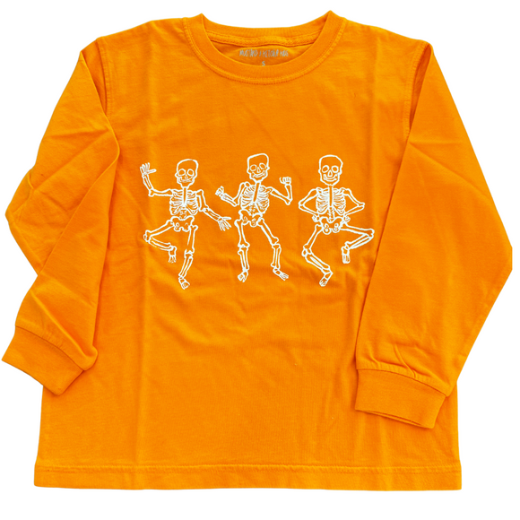 Long-Sleeve Orange Dancing Skeletons T-Shirt