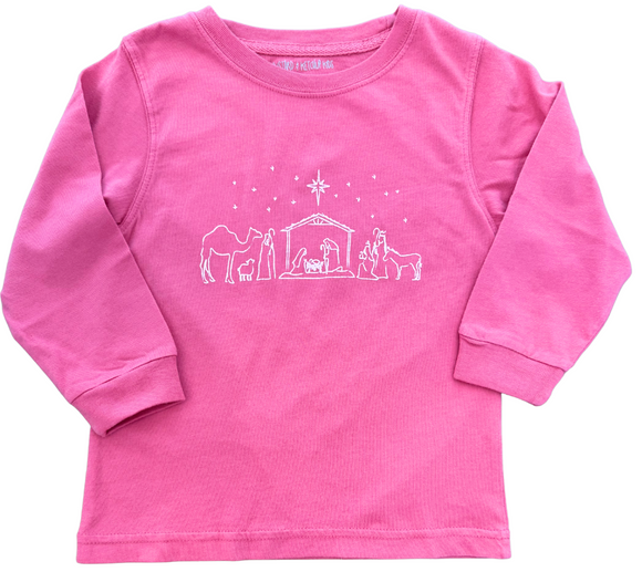 Long-Sleeve Light Pink Nativity T-Shirt