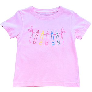 Short-Sleeve Lt Pink Crayon Banner with Bows T-Shirt