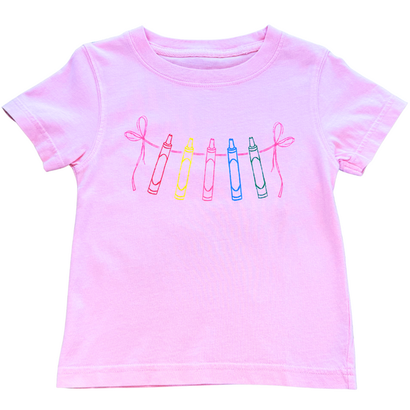 Short-Sleeve Lt Pink Crayon Banner with Bows T-Shirt