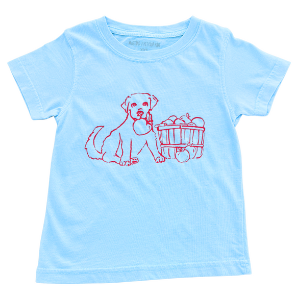 Short-Sleeve Light Blue Puppy with Apple Basket T-Shirt