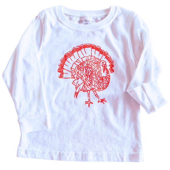 Long-Sleeve White Turkey T-Shirt