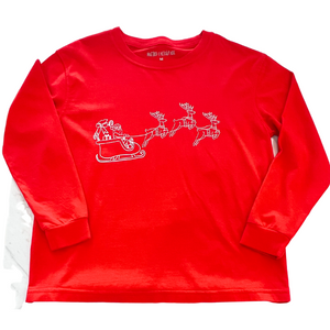 Long-Sleeve Red Flying Santa Christmas T-Shirt