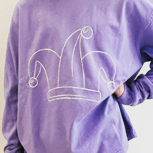 Long-Sleeve Purple Jester Hat T-Shirt on as