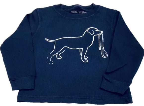 Long-Sleeve Navy Dog with Leash T-Shirt