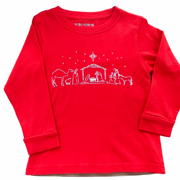 Long-Sleeve Red Nativity T-Shirt