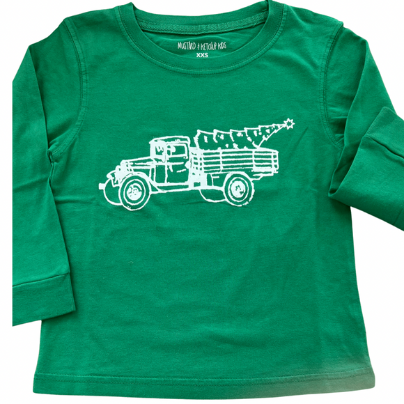 Long-Sleeve Green Christmas Truck T-Shirt