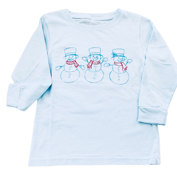 Long-Sleeve Light Blue Snowman T-Shirt