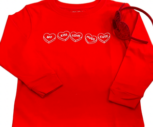 Long-Sleeve Red Conversation Hearts T-Shirt